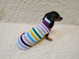 Handmade Knit Dachshund Sweater - Colorful Striped Dog Clothes