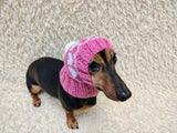 Dog hat with hearts with pom-pom, Handmade pet clothing Warm winter beanie for dachshund closed ears, fogs lover gift