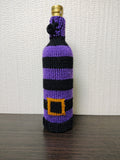 Purple Witch Halloween Wine Bottle Cover | Knit Striped Cozy