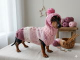 Wool coat with hat with rabbit for pets - winter wool suit for dogs - dachshund warm clothes set sweater and hat
