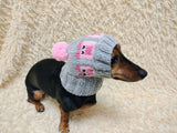Dog hat pig print designer handmade festive holiday clothes pet beanie costume, warm winter cap for dachshund with pompom