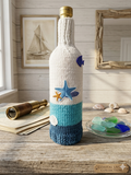 Starfish Knitted Wine Bottle Cover - Ocean Shells Cozy, Beach House Table Decor, Coastal Gift for Sea Lovers