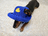 Duck dog hat Summer sun with holes for ears. Hand knitted sun cap dachshund. Stylish Pet Photo Props and Gift Dog Moms