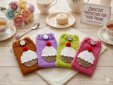 Cupcake Knit Phone Sleeve, Universal Crochet Cell Phone Pouch 6.7x3.5", Cute Sweet Cake Phone Case, Soft Yarn Sock for iPhone Samsung, Gift