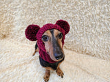 Hand-Knitted Dachshund Snood with Pompoms, Funny Dog Hat for Small Breeds, Animal Style Knitted Dog Hood, Cozy Dachshund Winter Headwear