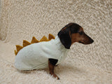 Knitted Dachshund Sweater with Dino Spikes, Wiener Dog Clothes, Custom Doxie Knitwear, Dinosaur Dog Costume, Small Dog Winter Sweater