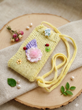 Knitted Crossbody Phone Bag with Flowers • Aesthetic Boho Cell Phone Purse • Handmade Shoulder Pouch for Smartphone