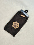 Dog Lover Knitted Phone Case with Paw Embroidery | Soft Wool Phone Sleeve | Wiener Dog Pouch with Bone Button | Cute Puppy Paw Gift for Her