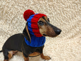Cute Hand-Knitted Dachshund Snood and Pom-Pom Beanie Set - Cozy Dog Hat and Neck Warmer