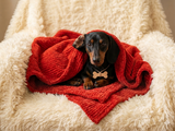 Dachshund Dog Blanket,Red Pet Mat, Plush Boucle Puppy Throw, Cozy Small Dog Bed Cover, Handmade Dog Gift,
