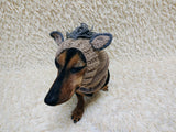 Knitted Donkey Snood Hat for Dachshund - Handmade Dog Costume with Ears and Mane