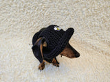 Crochet Dog Sun Hat with Flower Appliqué - Handmade Dachshund Bucket Hat - Floral Pet Summer Accessory - Cute Dog Bonnet with Ear Holes