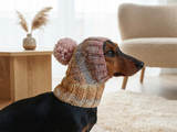 Dog hat with pom poms wool, warm hat for dachshund, wool hat for small dogs