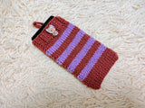 Cute Animal Companion Knit Phone Case | Striped Phone Sleeve-Handmade Knit Animal Phone Pouch | Cozy Stretchy Phone Sock