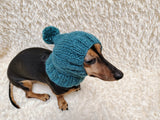 Angora Super Warm Dog Hat with Pom-Pom, Knitted Costume Pet Clothes Warm Cap Closed Ears for Dachshund beanie