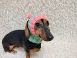Double Pom Pom Dog Hat, Hand Knitted Winter Dog Beanie, Warm Wool Dog Snood for Small Dogs