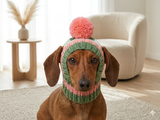 Comfort-Fit Knitted Dog Snood for Dachshunds - Soft Ribbed Dog Hat with Pom-Pom - Stay-On Winter Headwear for Long-Haired & Smooth Doxies