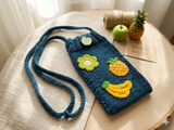 Knitted Smartphone Pouch with Fruit Patches • Aesthetic Crochet Phone Sock • Cute Handmade Gift for Her