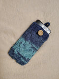 Handmade Knitted Phone Sleeve Case - Soft Wool Protective Sock Pouch for iPhone & Android - Colorful Cable Knit Phone Cover with Wooden Button