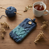 Handmade Knitted Phone Sleeve Case - Soft Wool Protective Sock Pouch for iPhone & Android - Colorful Cable Knit Phone Cover with Wooden Button