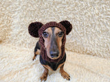 Hand-Knitted Dachshund Snood with Pompoms, Funny Dog Hat for Small Breeds, Animal Style Knitted Dog Hood, Cozy Dachshund Winter Headwear