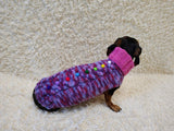Original dog sweater with arans and pom-poms Rainbow melange dog sweater with cable knit, warm knitted winter dachshund outfit pet clothes