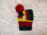 Multi-Color Striped Dog Snood: Hand-Knit Pom-Pom Beanie for Dachshunds