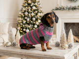 Christmas Striped Dog Sweater With Pom Poms-green red white stripe christmas clothes for pets
