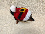 Santa Dog Hat PomPom, Designer Pet Party Clothes outfit, Warm Winter knitted Dachshund cap with Pattern, gift for dogs lover