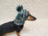 Chunky Knit Dog Hat with Fluffy Pom-Pom | Warm Dog Balaclava Snood