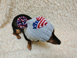 Patriotic Dog Hat with Heart US Flag Pom Pom Warm Winter Wool Dachshund Clothes