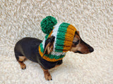 Multi-Color Striped Dog Snood: Hand-Knit Pom-Pom Beanie for Dachshunds