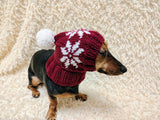Christmas holiday Snowflake Dog Hat PomPom, Designer Pet Party Clothes outfit knitted Dachshund Beanie with Pattern