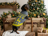Snowflakes dinosaurs trees Christmas sweater for dog bright festive costume , Holiday  New Year clothes pet apparel outfit dachshund jamper