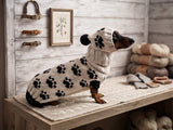 Cozy Knit Dog Jumper with Paws Pattern | Handmade Pet Apparel