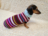 Handmade Knit Dachshund Sweater - Colorful Striped Dog Clothes