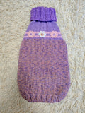 Handmade Knit Dachshund Sweater - Purple Floral Dog Jumper