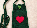 Heart Knitted Phone Crossbody Bag | Crochet Valentine Gift for Her | Small Romantic Smartphone Purse with Heart Decor | Made with Love Phone Sleeve