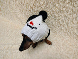 Snowman Dog Hat PomPom, Designer Pet Party Christmas Clothes outfit, Warm Winter knitted Dachshund cap with Pattern, gift for dogs lover