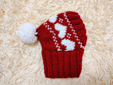 Dog hat print designer handmade festive holiday clothes pet beanie costume, warm winter cap for dachshund with pompom