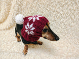Christmas holiday Snowflake Dog Hat PomPom, Designer Pet Party Clothes outfit knitted Dachshund Beanie with Pattern