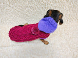 Cozy Dachshund Sweater, Hand Knit Cable Jumper for Doxie, Winter Wiener Dog Clothes, Custom Pet Apparel, Magenta Purple Knitwear for Dogs