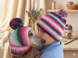 Mistress and dog set of knitted hats with pompom, women's hat and hat for dog