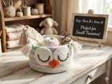 Crochet Owl Basket, Pastel Nursery Storage Organizer, Knitted Toy Bin, Cute Small Yarn Basket, Kids Room Decor, Easter Baby Shower Gift