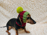 Cute Hand-Knitted Dachshund Snood and Pom-Pom Beanie Set - Cozy Dog Hat and Neck Warmer