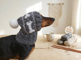Bones & Pompom Dog Hat , Designer Pet Party Clothes outfit, Warm Winter wool knitted Dachshund  Beanie with Pattern, gift for dogs lover
