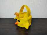 Crochet Easter Chick Basket, Yellow Chicken Nursery Storage Bin, Small Easter Egg Basket with Handle, Cute Spring Yarn Bowl, Kawaii Kids Gift Basket