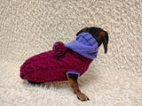 Cozy Dachshund Sweater, Hand Knit Cable Jumper for Doxie, Winter Wiener Dog Clothes, Custom Pet Apparel, Magenta Purple Knitwear for Dogs