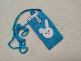Knitted Bunny Phone Sleeve with Strap, Cute Rabbit Crossbody Phone Bag, Handmade Crochet Phone Sock, Kawaii Animal Phone Pouch