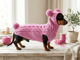 Rabbit dog costume sweater and hat with pom poms, easter clothes costume rabbit bunny with pom poms
